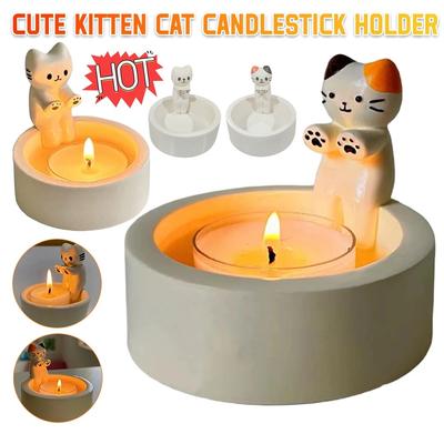 Cute Kitten Candle Holder Mini Christmas Aromatherapy Candlestick Valentine's Day Birthday Gift Ornament Desktop Shelf Decor