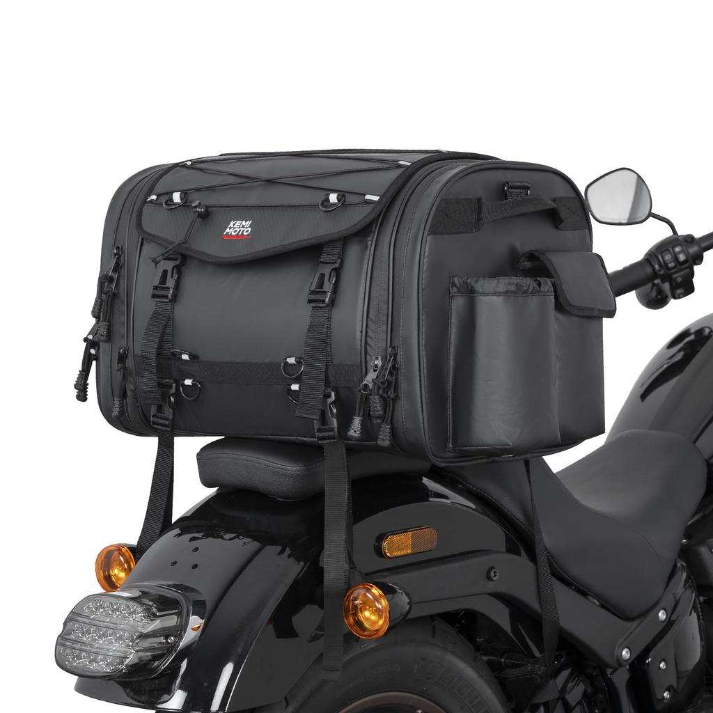 KEMIMOTO Seat PVC Waterproof Material with Expandable Touring Bag with Rain Rear Luggage Camping Seat Motorcycle Fits Most Including Ninja CBR and