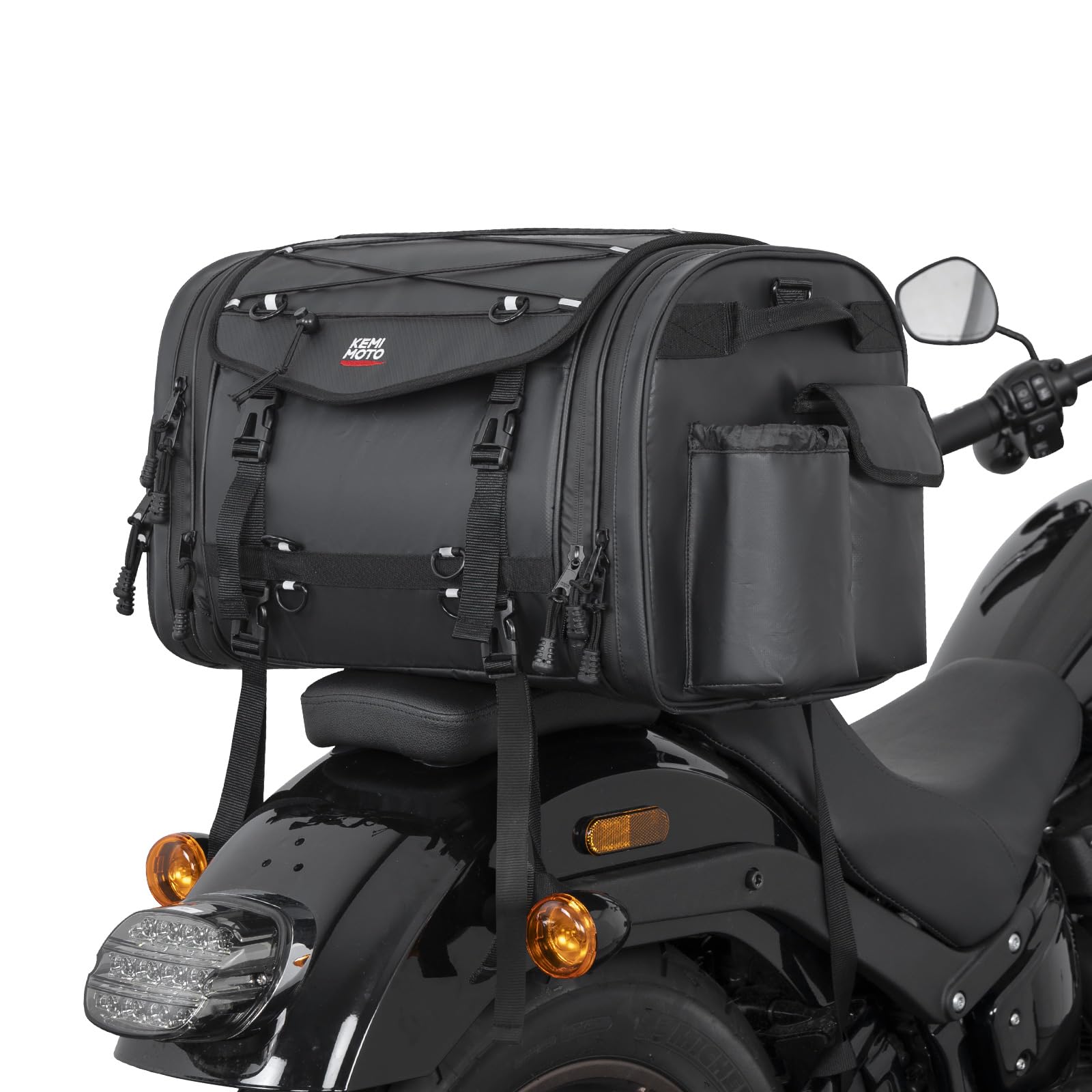 

KEMIMOTO Seat PVC Waterproof Material with Expandable Touring Bag with Rain Rear Luggage Camping Seat Motorcycle Fits Most including Ninja CBR and