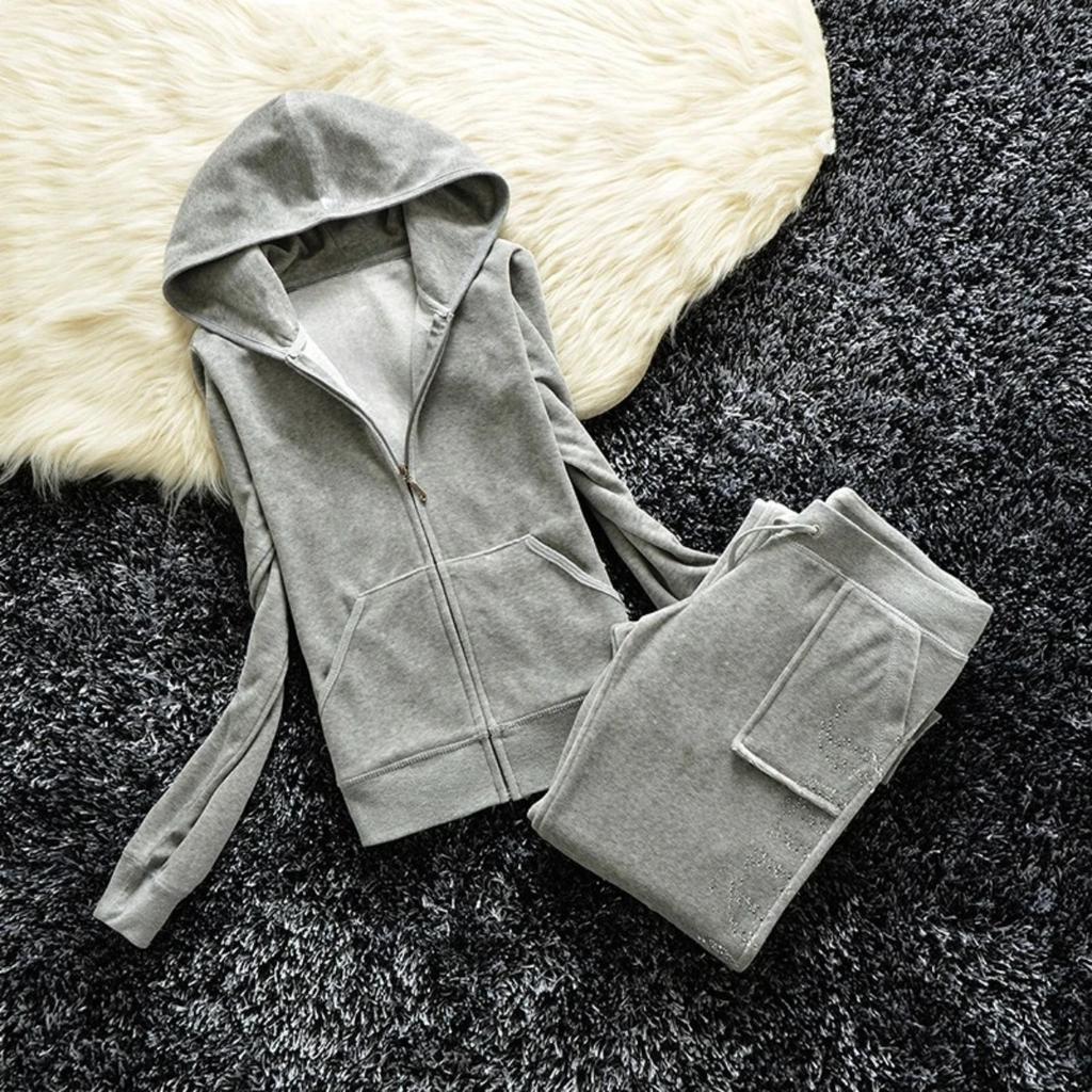 2 Pieces of Women's Outfit Fall Winter Women's Tracksuit Crystal Hoodies and Pant Sets Y2K Velvet Tracksuit