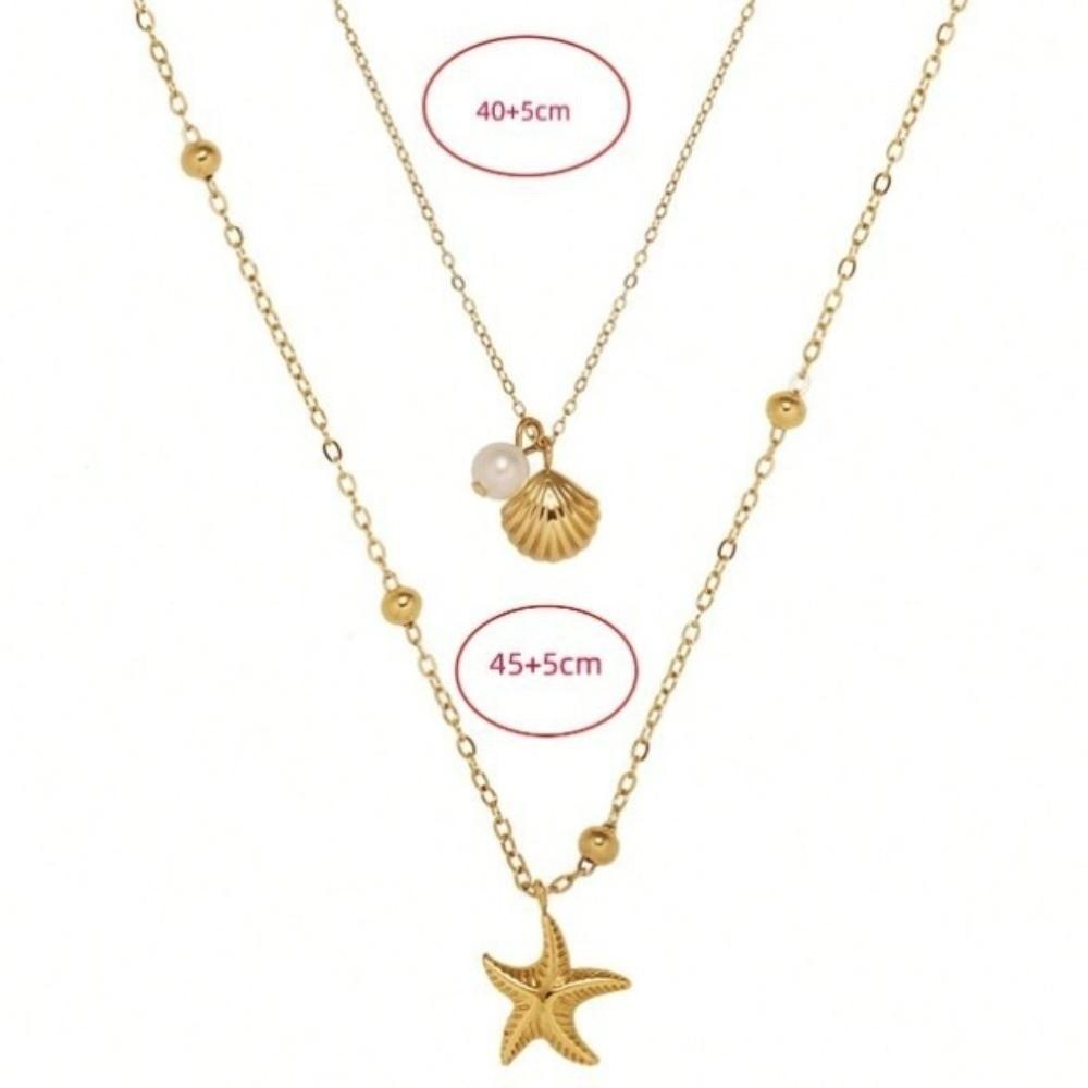 Gold Starfish Pendant Necklace Pearl Shell Charm Chain Necklace Summer Collarbone Necklace