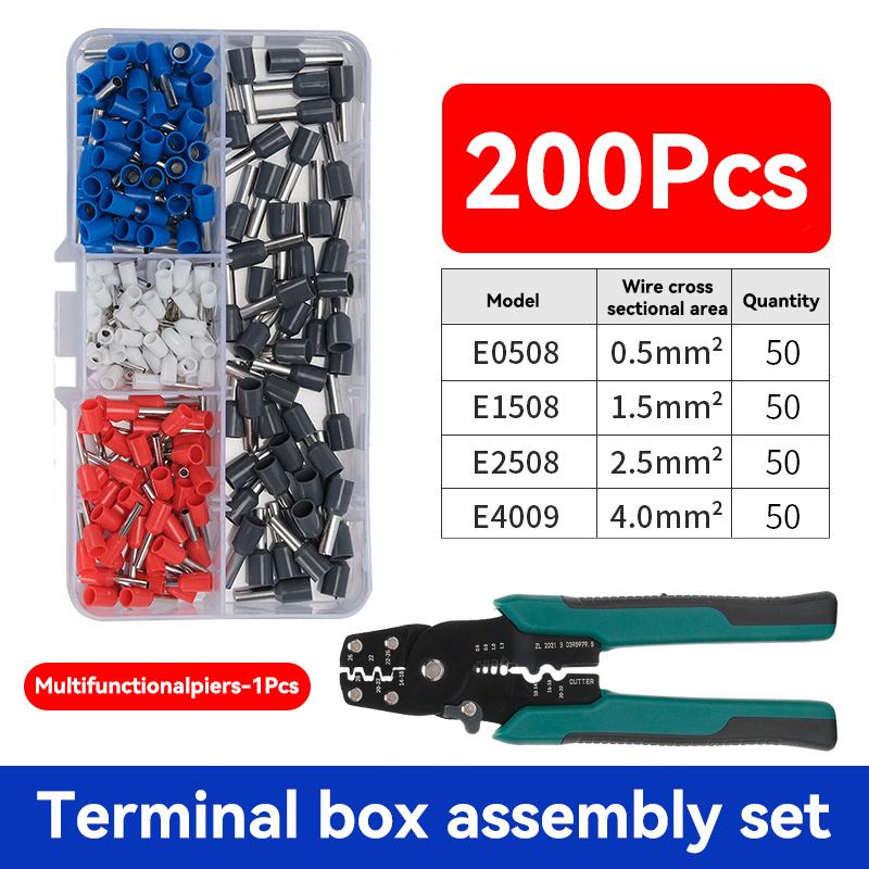 200PCS Crimp Terminals Kit Electrical Tube Terminals Suit VE Tubular Block Cord End Connectors Cable Wire Connector