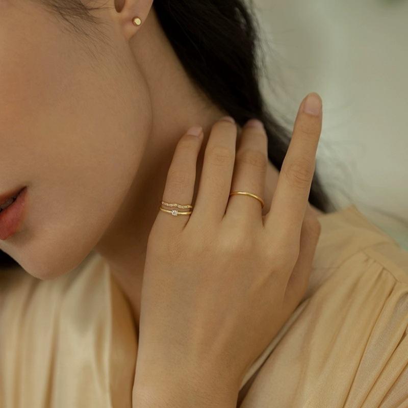S925 Sterling Silver Fashionable Double-Layer Ring Women's Niche Design Light Luxury Twin Zircon All-Matching Little Finger Ring