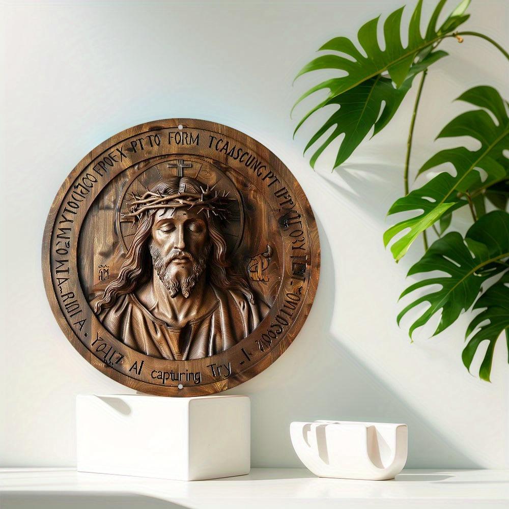 Wooden Unique Jesus Christ Artwork Round Wood Sign, Durable, Easy To Clean, Wall Decor for Home, Office, Bar, Perfect Holiday Gift for Door, Wall Home
