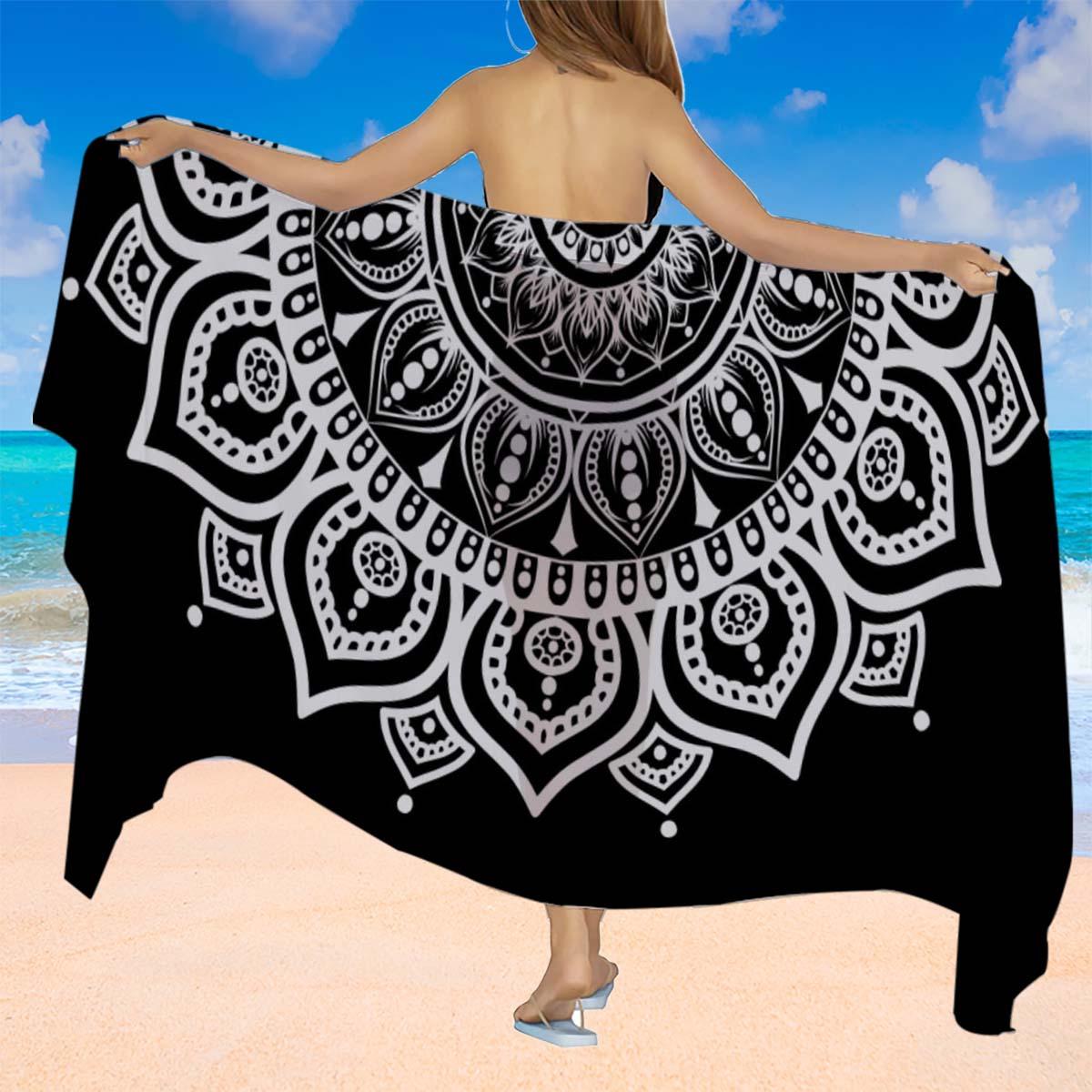 

Bohemian Mandala Black White Floral Pareo, Large Quick Dry for Travel Camping Easter Gift W40*H60(CM)