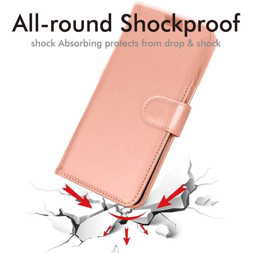Leather Wallet Case for Oppo A16s, Flip Protective Case Cover with Wallet Card Holder, Stand & Wrist Strap - Rose Gold