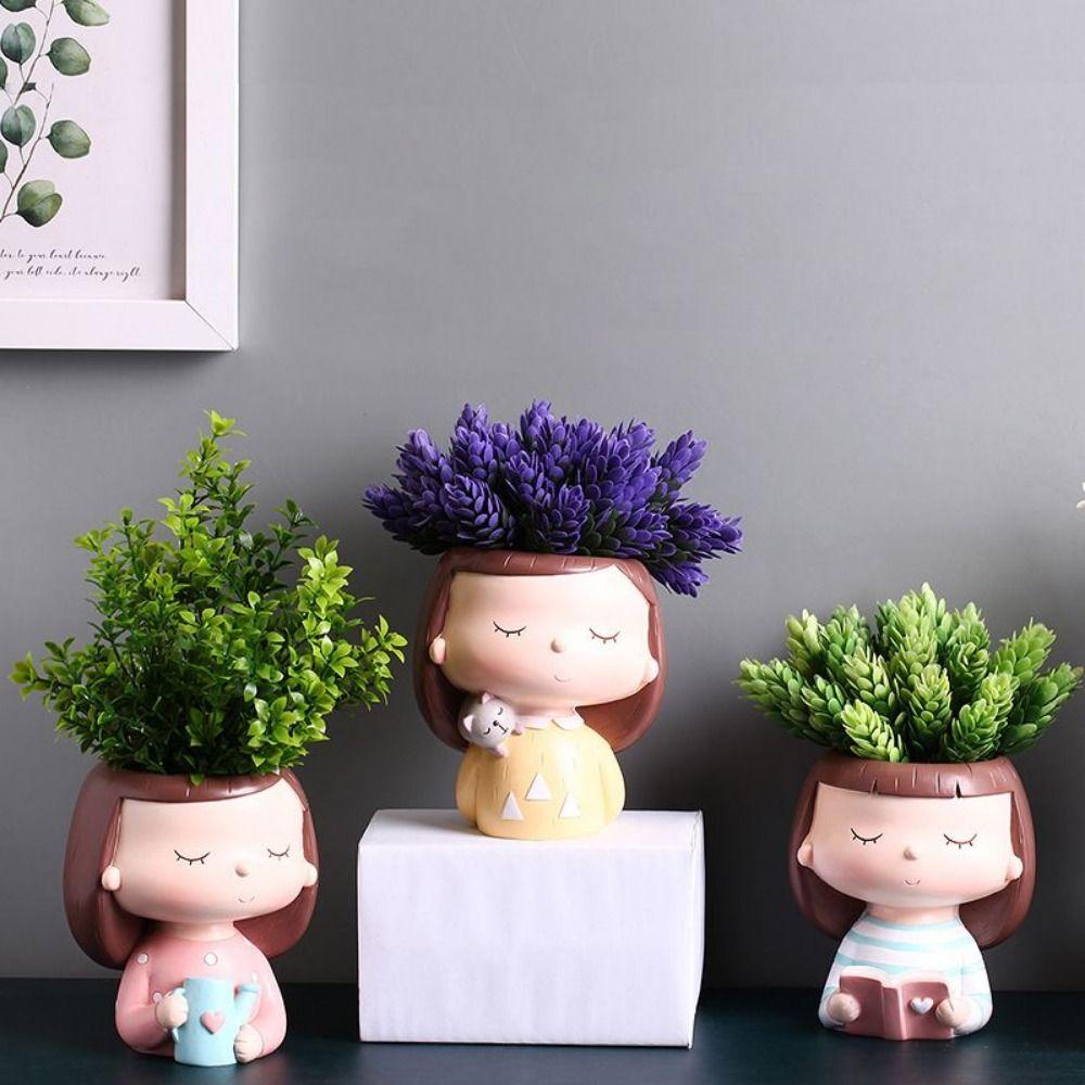 

Расписной цветочный горшок с лицом, ручной работы, суккулентный горшок, украшение для балкона, цветочный горшок для девочки, креативный Style B