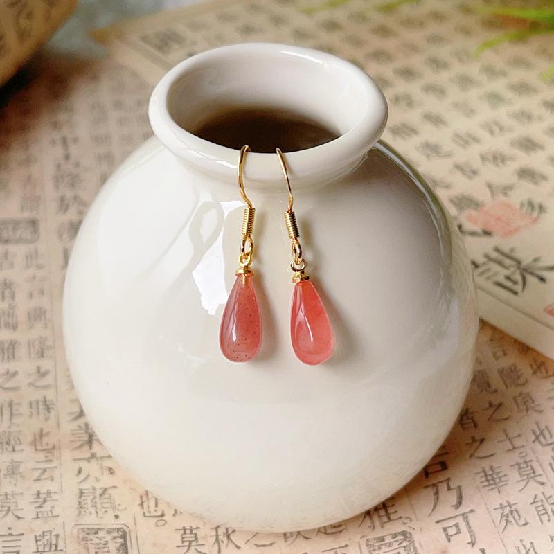 

Earrings Natural Nanhong Water Drop Ear Hook Earrings 2026 New National Style Sweet Hanfu Earrings