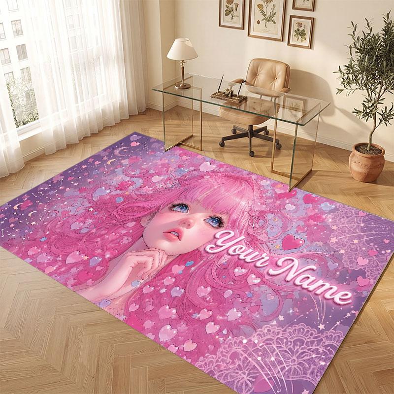 Fantasy Magic Theme Crystal Velvet Floor Rug Personalized Custom Name Text Warm Carpet Home Decoration