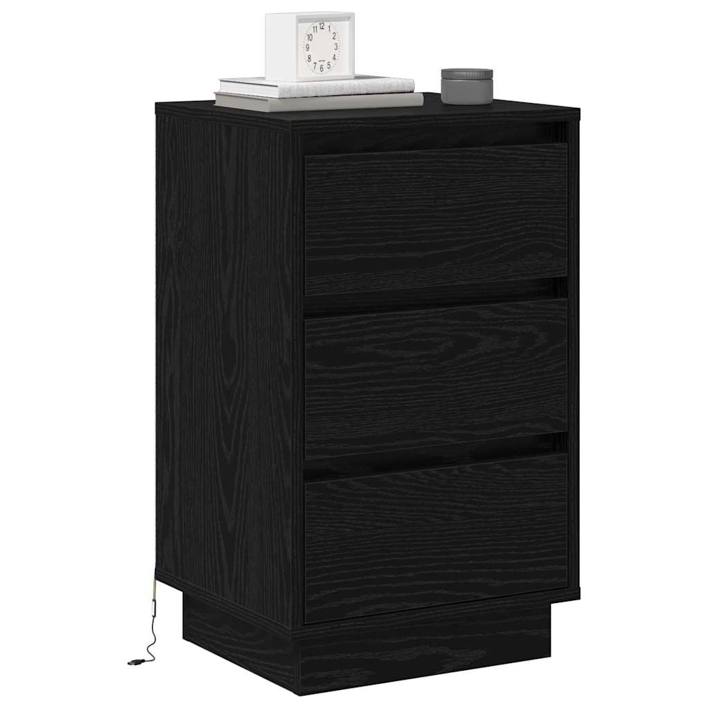 Nightstand Black Oak Effect 39 x 34.5 x 65 cm Engineered Wood