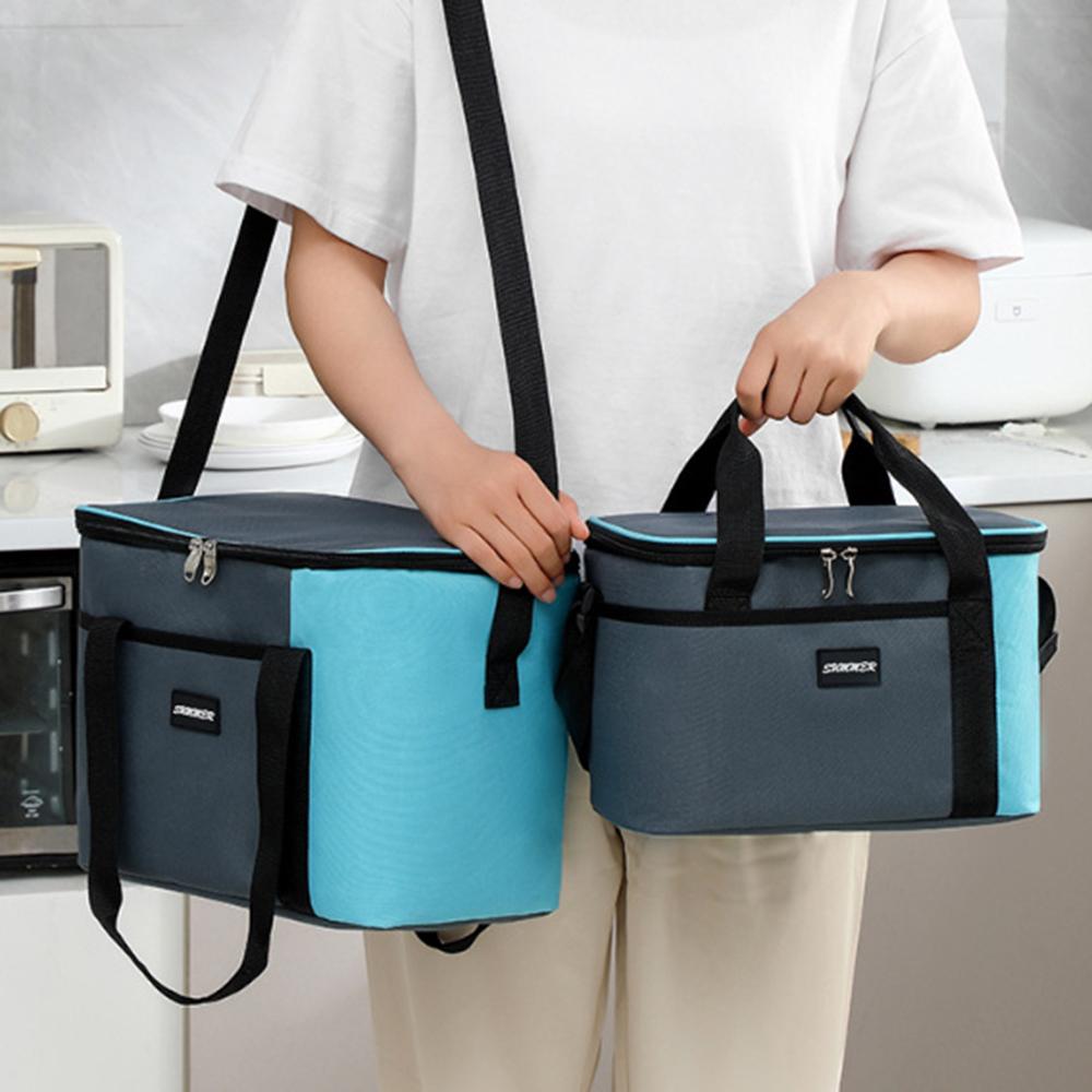 Size S 10L Portable Cooler Bag for Outdoor Picnic 600D Oxford Fabric Color Block Large Capacity Insulated Lunch Bag