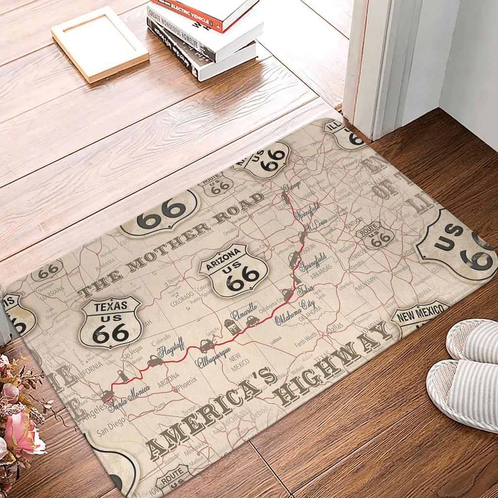 Tapis de porte Route 66 Antidérapant Extérieur Imperméable Tapis de porte Autoroute des Amériques Tapis de sol pour Cuisine Balcon Entrée