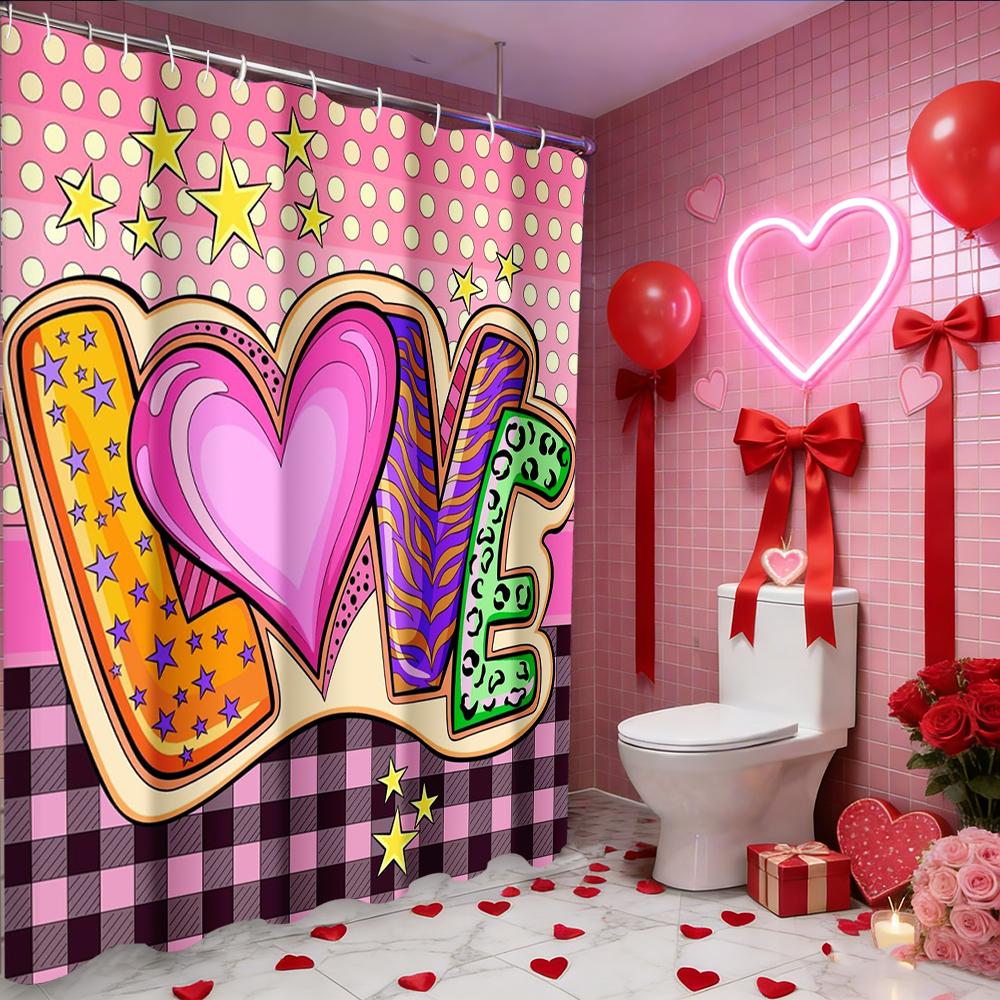 Tenda da doccia a forma di cuore d'amore e rosa per San Valentino, tenda da bagno impermeabile con 12 ganci, decorazione per la casa a forma di pesce