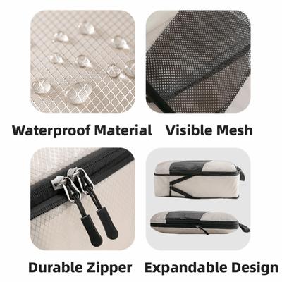 6-Piece Set Compression Feature Compression Storage Bags Lightweight Durable Travel Organizer Cubes Breathable Mesh