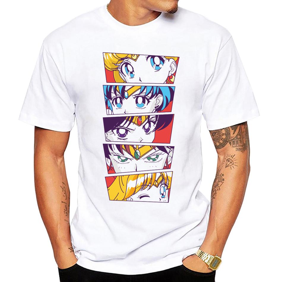 Japanese Anime Cute Sailor Scouts Eyes Funny Tshirt Homme Summer Short Sleeve Kawaii T Shirt Men White Casual Unisex Tshirt
