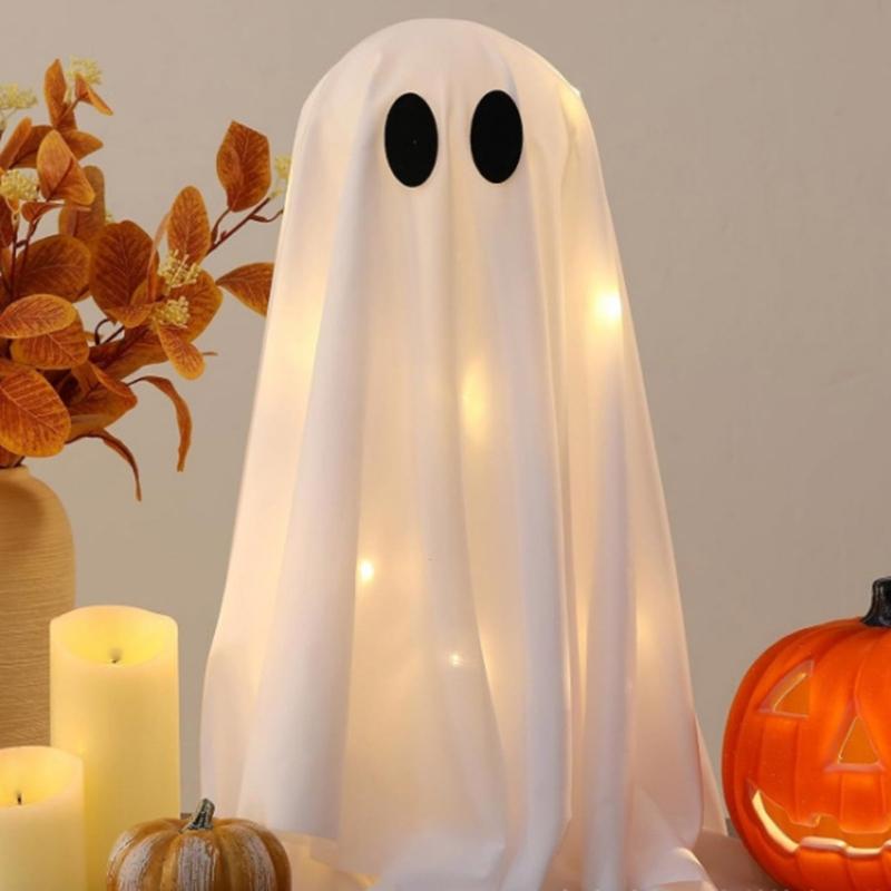 Set of 2 Halloween Phantom Figure Ornament Lighted Cloth Phantom Figure Decoration for Entry Cabinets, Porch Spots, Shelf Placement, and Home Use
