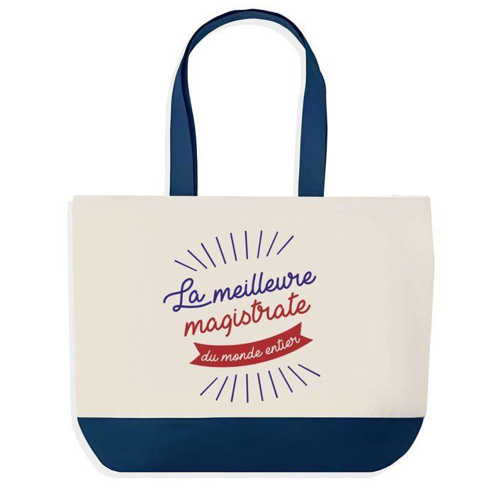 Sac shopping - PLANETEE - Magistrate Meilleure du Monde - fond bleu - coton 40x45 cm - Fabriqué en France