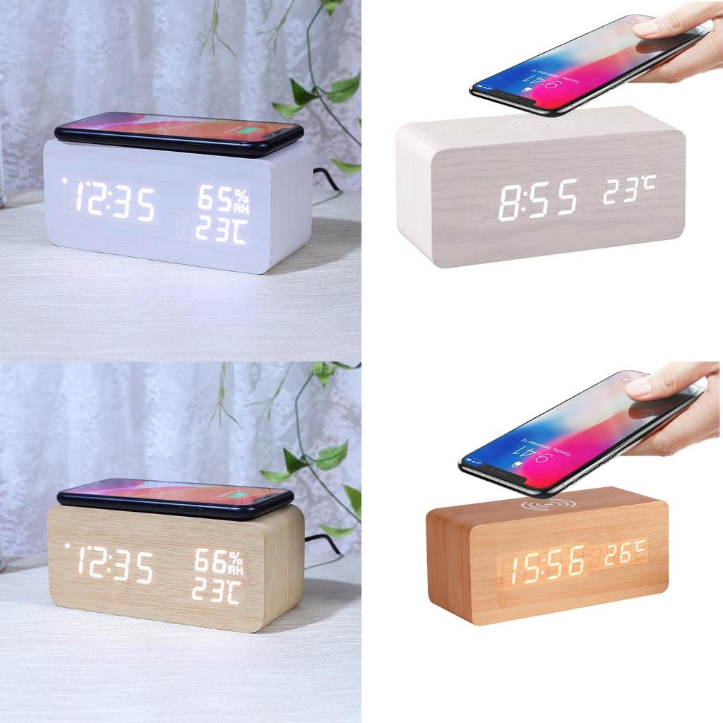 Modern Wooden Led Digital Clock With Temperature Display For Home Office Decor