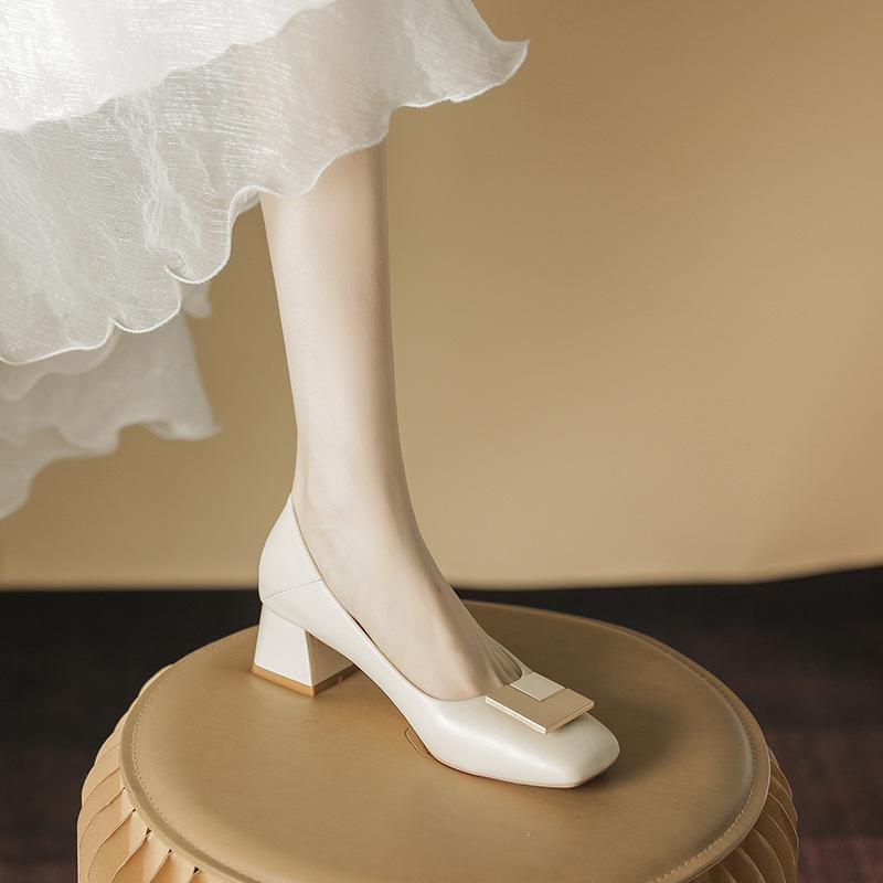 Professional Work Shoes Light Mouth Medium Heel Thick Heel High Heels Spring and Autumn Gentle Single Shoes