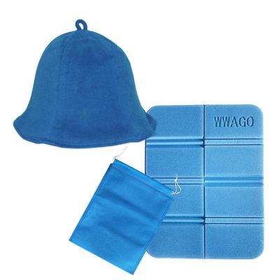 Sauna Hat Towel Double Prevents Hair Includes Sauna Mat [Vivrella] Fabric, Men's & Women's, Soft, Layer, Washable, Damage, (Blue/Blue Mat)