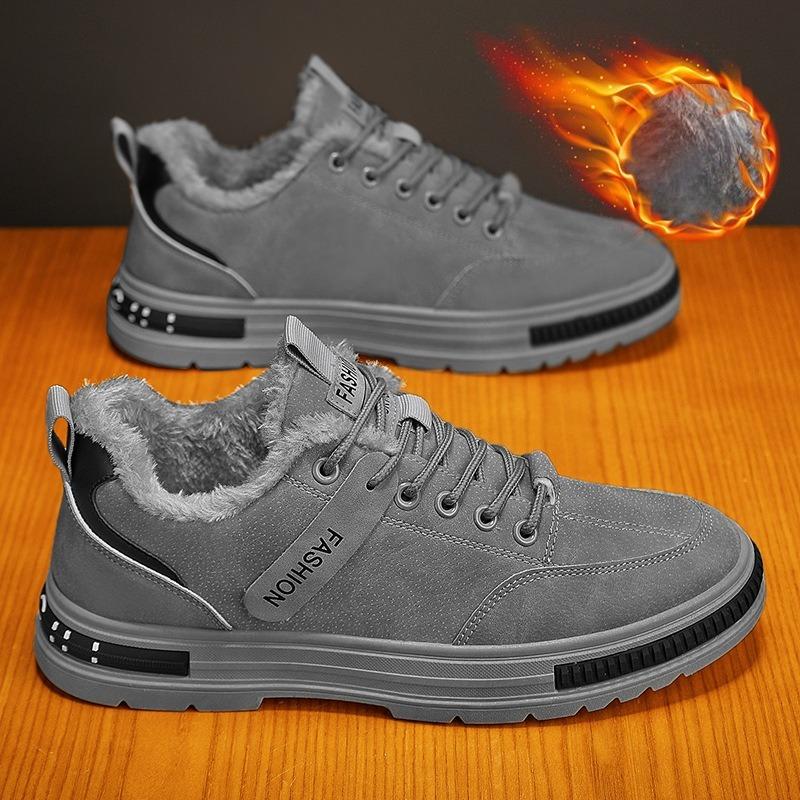 Men's Winter Fleece-Lined Shoes, New Style Work Shoes, Korean Versatile Casual Sports Skate Shoes, Men's Safety Work Shoes