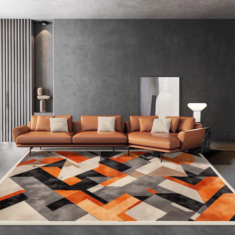 Nordic Orange Carpet for Living Room Light Luxury Geometry Decor Soft Easy Cleaning Rugs for Bedroom Home Large Area Floor Mat