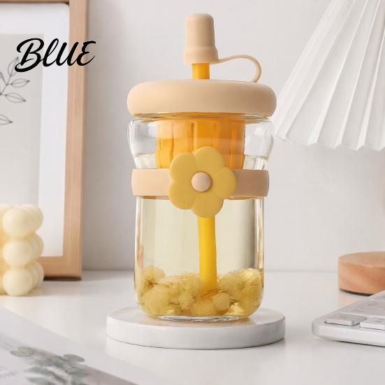 Travel Friendly Tea Infuser Bottle Glass Straw Cup with Detachable Filter Macaron Color Flower Compartment Decor Portable Heat Resistant
