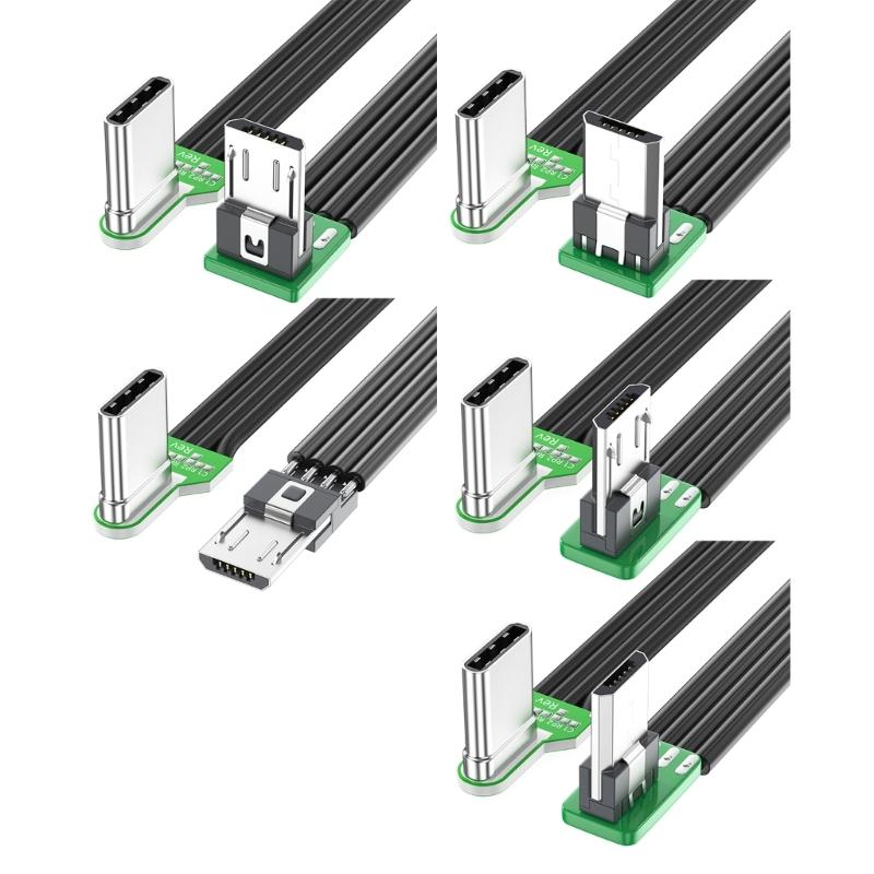 USB Type C to Micro USB 90° Angled adapter cable Power bank flexible cable PD charging cable Micro USB bend flat silicone cable