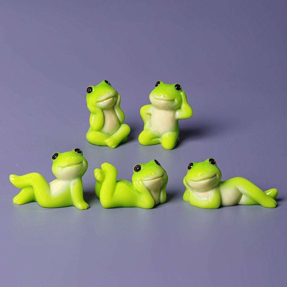 6pcs Cartoon Style Mini Frog Ornament Desktop Sized Desktop Frog Accessory Micro Landscape