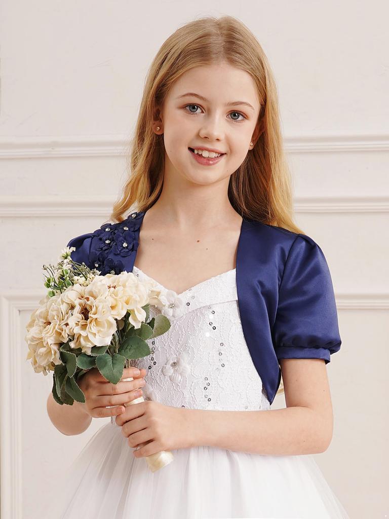 Girls Floral Bolero Shrugs Short Sleeve Cropped Cardigan Shrug Birthday Wedding Shawl Tops