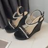Pearl Women's Sandals Black Platform Ladies Shoes Lace Wedges Heel New Breathable Fashion Asian Size Pvc Wholesale High Quality