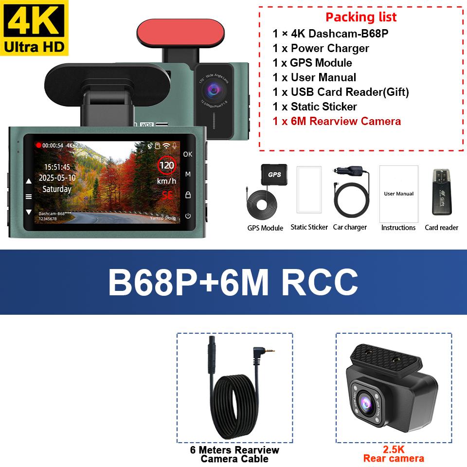 Dash Cam 4K Ultra High Definition Support Speed Real Display Loop Recording Optional 2.5K Rear Camera Driving Recorder