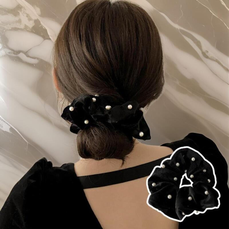 Damenmode Schwarzer Haargummi Velours-Haargummi