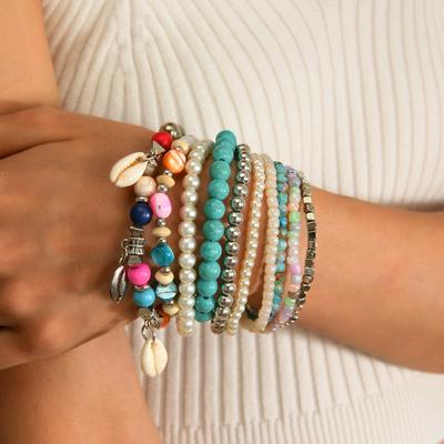 10-Pack Holiday Style Design Bohemian Rice Bead Bracelet Stacked Bracelet Set