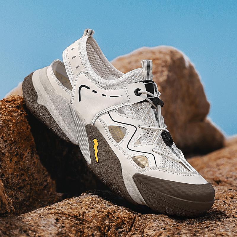 

Men s shoes 2025 summer new lace-free outdoor hiking shoes retro hollow mesh casual sports shoes men 38