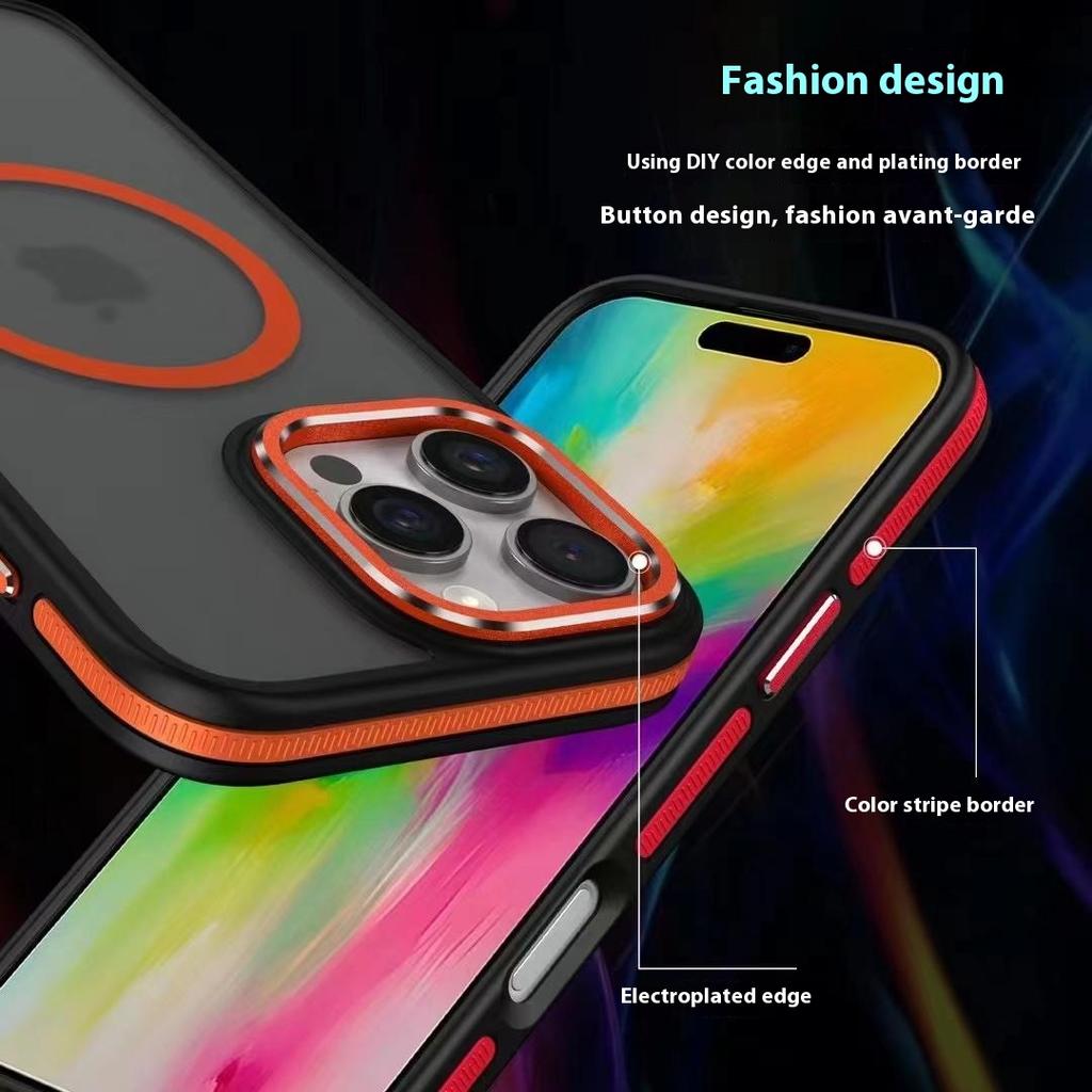 For iPhone 16 Pro Max Magnetic Case Colored Edge PC+TPU Phone Cover