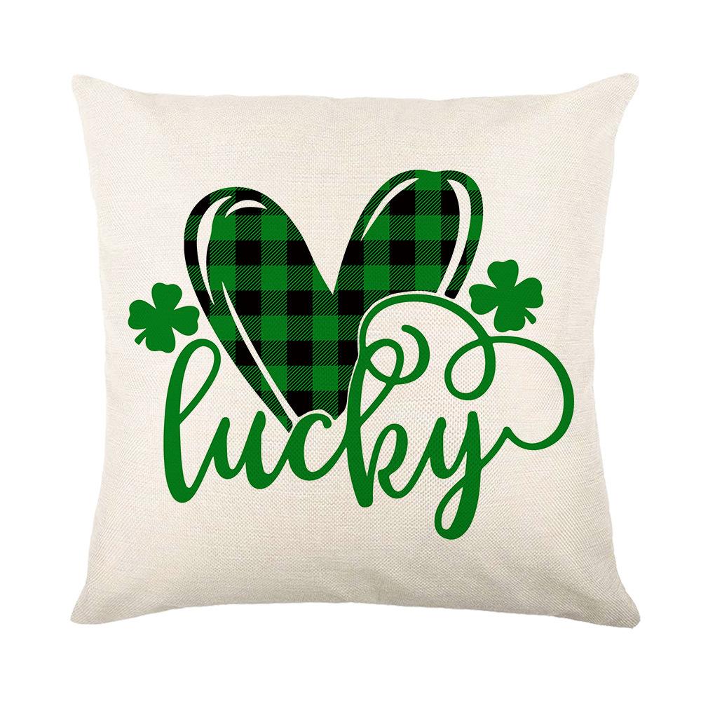 Combination Festival Cushion St. Patrick's Day Cushion Green Plaid Four-leaf Clover Sofa Cushion