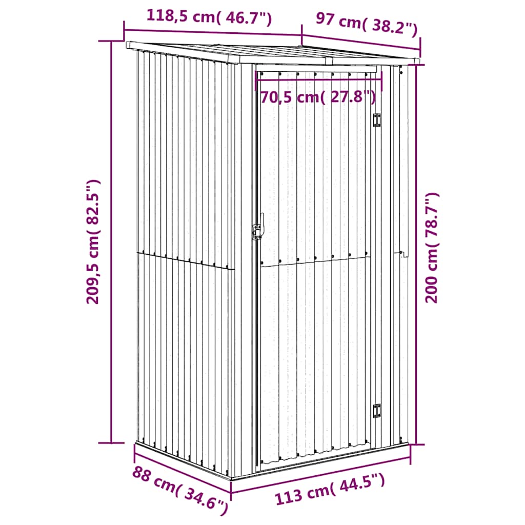 Vidaxl Szopa Ogrodowa, Antracyt, 118,5X97X209,5 Cm, Stal Galwanizowana
