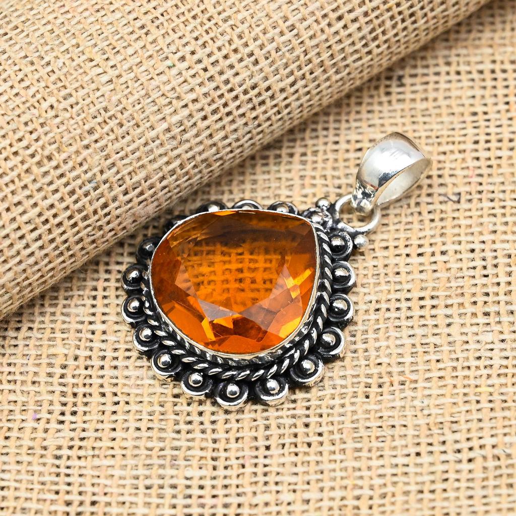 Pretty Honey Topaz Gemstone Handmade 925 Sterling Silver Jewelry Pendant For Women