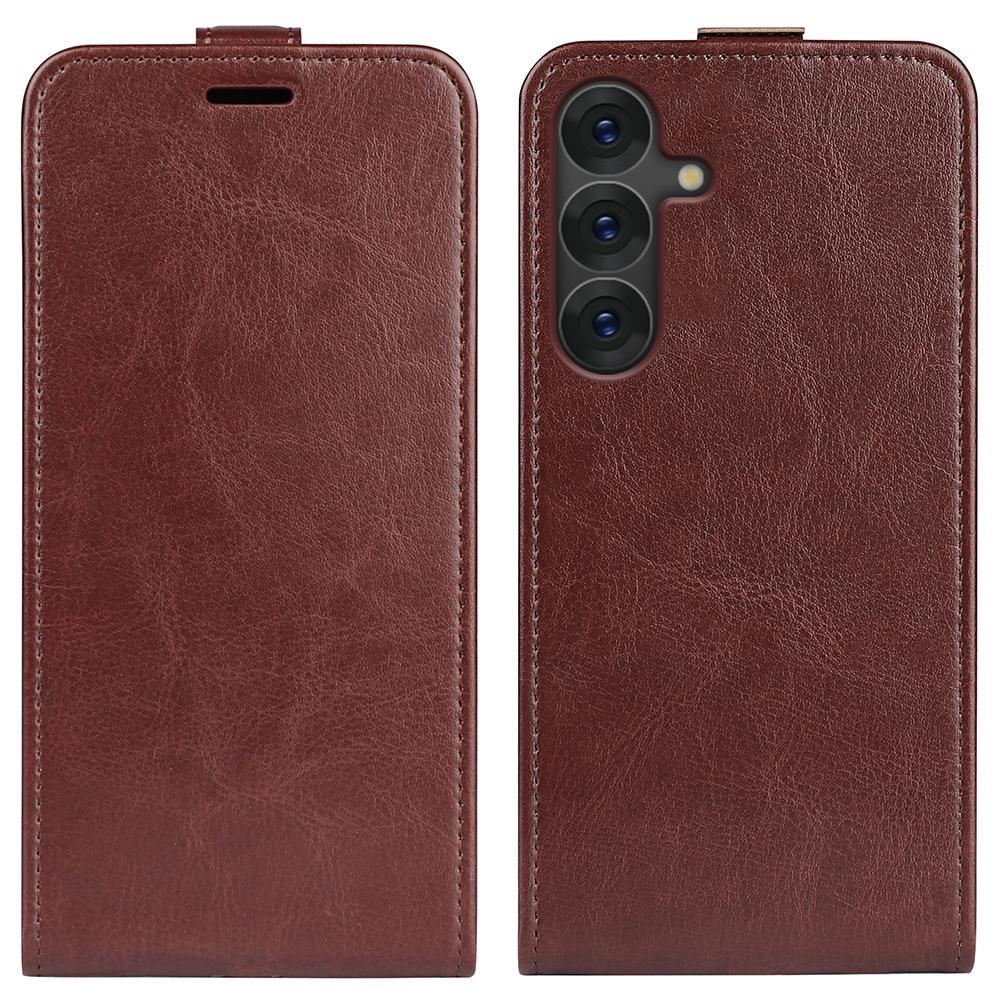 

For Samsung Galaxy S25 Case with Card Slots Vertical Flip Leather Phone Cover Brown