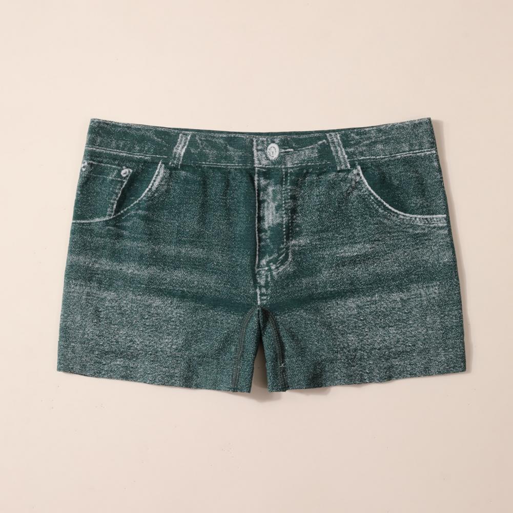 Women Imitation Denim Short High Stretchy Leggings Short Jeans with Pockets Tight Fitting Summer Shorts Daily Wear