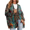 Women's Fashion Long Sleeve Print V-Neck Button Loose Cardigan Top