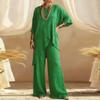 Summer Half Sleeve Irregular T Shirt Loose Wide Leg Pants Suit Women Casual Two Piece Set Cotton Linen Outfits