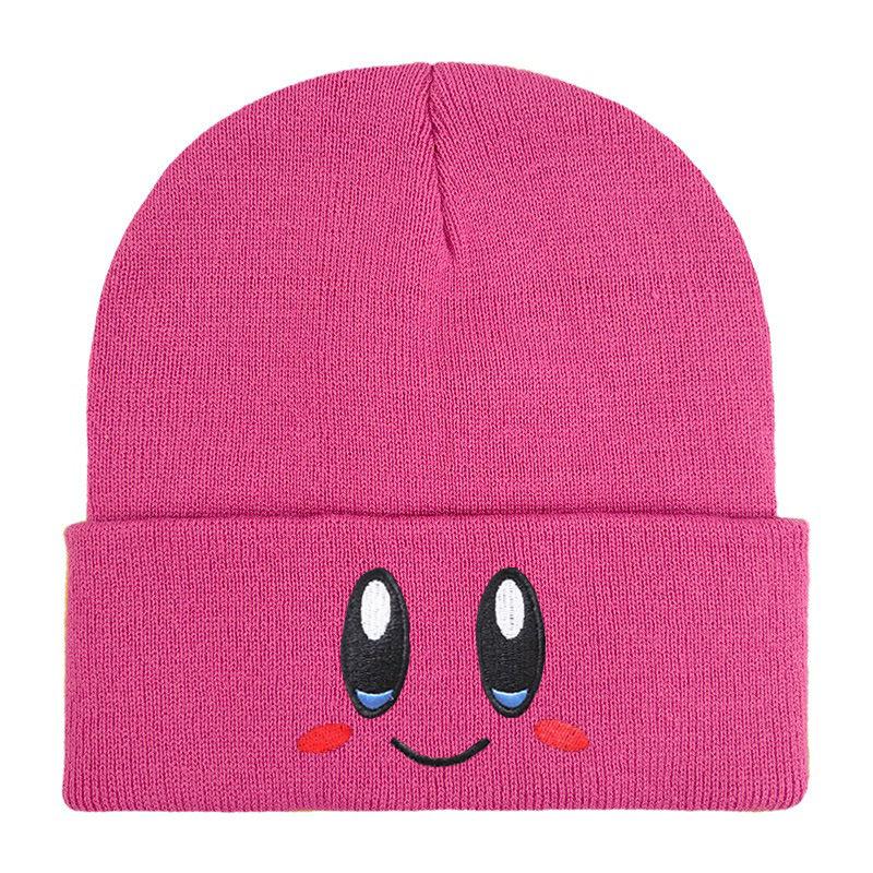Cappello a Maglia Rosa con Viso Ricamato 3D Espressione di Kirby Carino Versatile Cappello in Filato