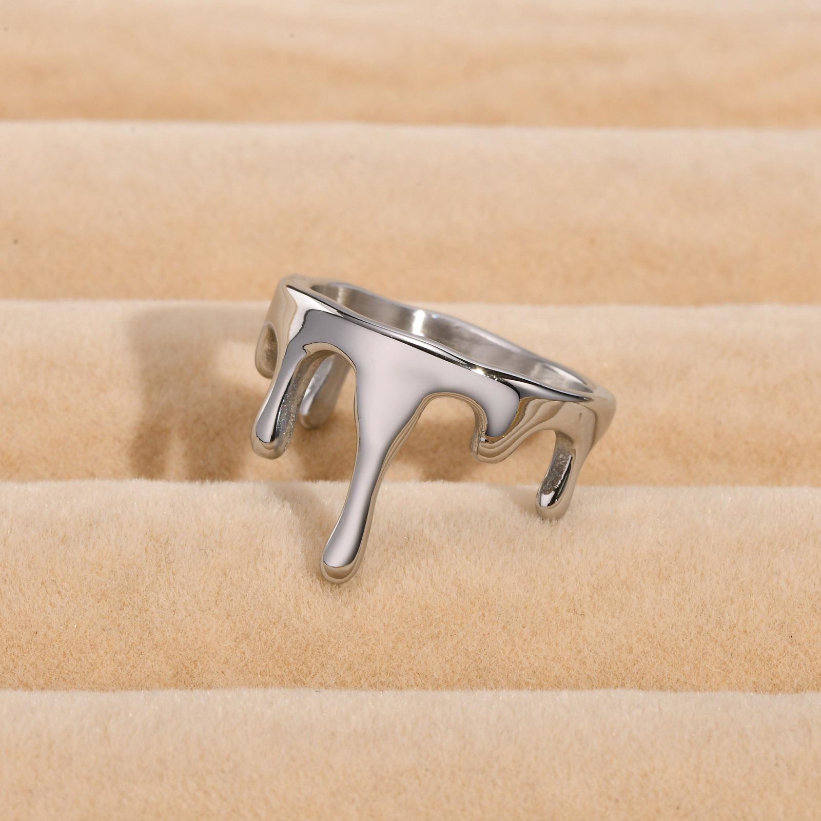 

Dripping Drop Ring for Women,18K Gold Plated Stainless Steel Statement Band Unique Gift US Size 06