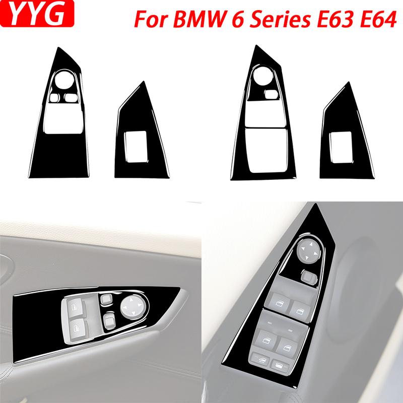 For BMW 6 Series E63 E64 2004-2010 Piano Black Window Lift Control Panel Trim Cover Interior Decoration Car Accessories Sticker