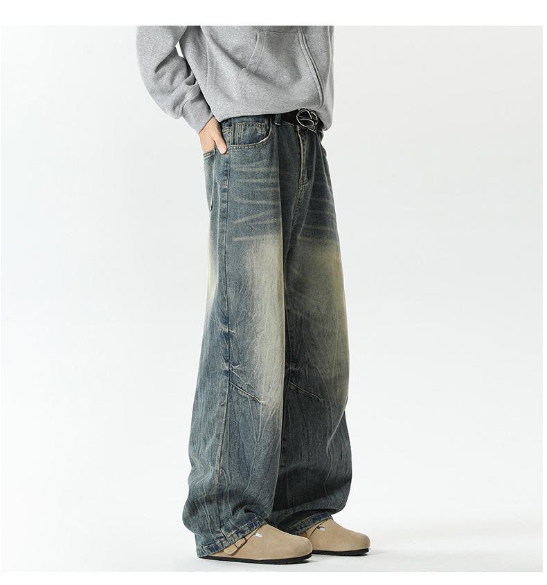Autumn and winter new lightning pattern washed straight jeans men's American retro cleanfit trendy loose casual pants