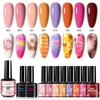 8 Color Marbling Gel Nail Polish Set, Trending Colors Soak Off Gel Nail Art Kit with No Wipe Top Coat