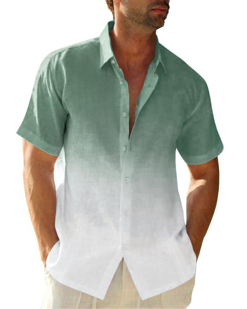 Men'S Summer Short-Sleeved Shirt Interface Color 3D Printing Trend Casual Lapel Shirt