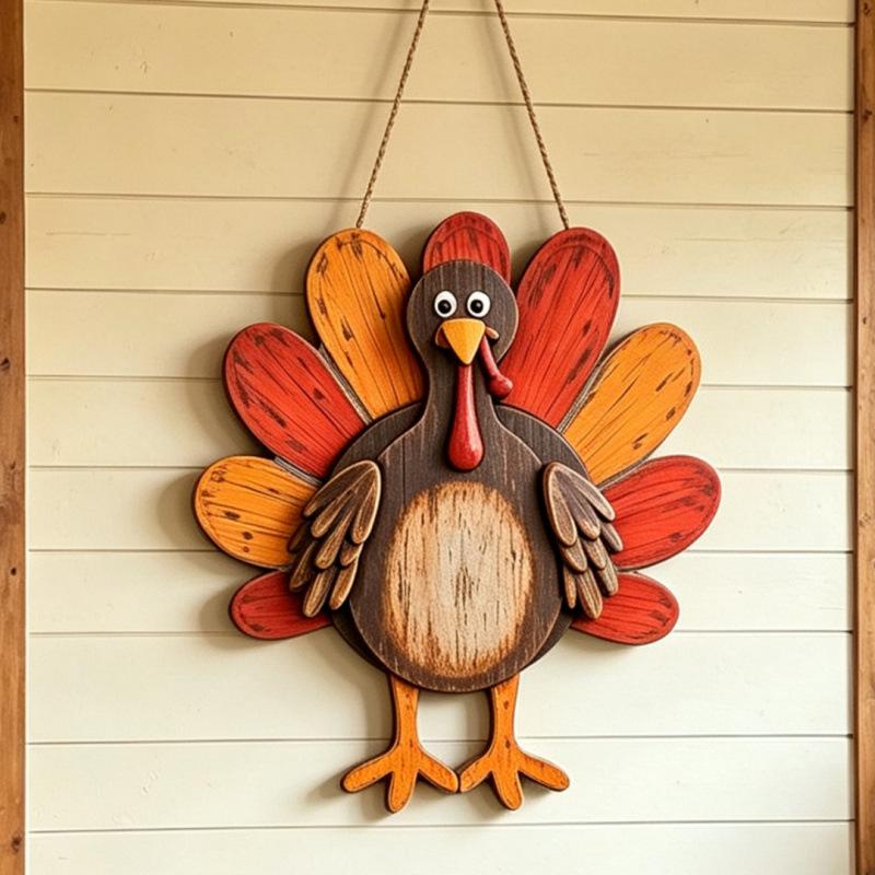 Wooden Door Hanger Thanksgiving Decor Turkey for Home Outdoor Entryway